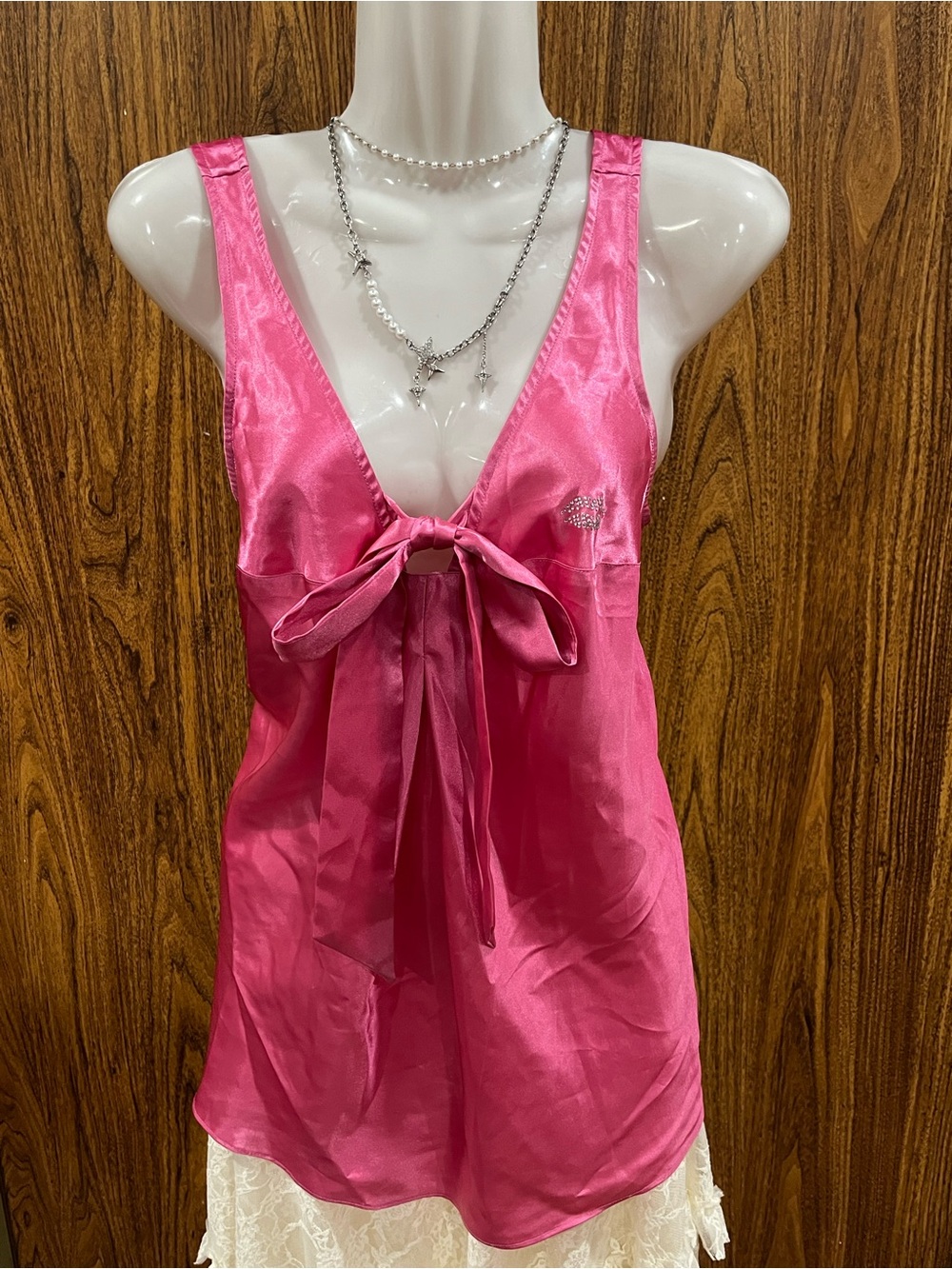 Y2K Limited-Edition La SENZA Bright Pink Satin Tie-Front Chemise